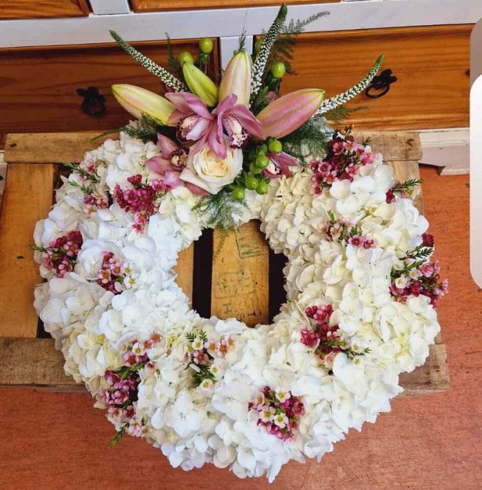 Funeral flowers at the altar